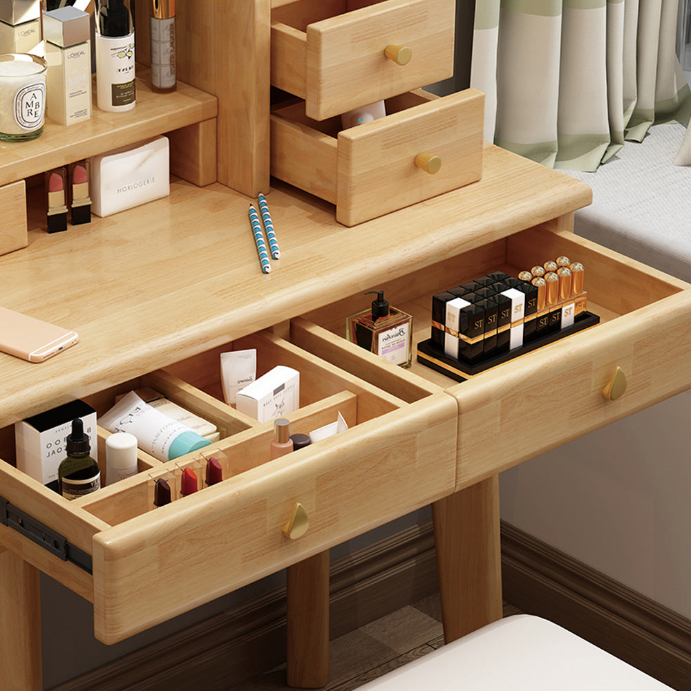 Scandinavian Solid Wood Table Makeup Vanity with Mirror and Drawers