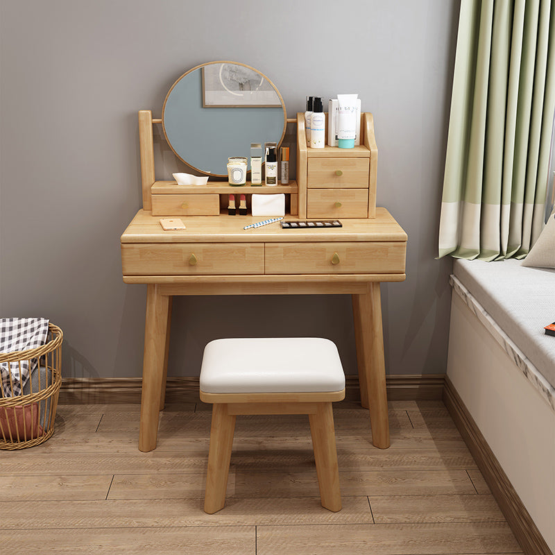 Scandinavian Solid Wood Table Makeup Vanity with Mirror and Drawers