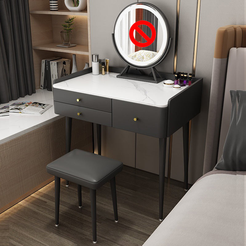 Glam 31.49 " Height Slate Table Top Makeup Vanity Stool with 3 Drawers Makeup Vanity & Stools Dark Gray Clearhalo 'Bedroom Furniture' 'furn' 'furn_makeup_vanities' 'Furniture' 'Makeup Vanities' 'makeup_vanities' 6739115