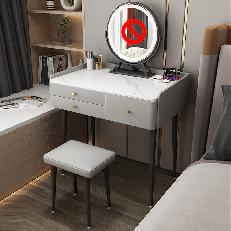 Glam 31.49 " Height Slate Table Top Makeup Vanity Stool with 3 Drawers Makeup Vanity & Stools Light Gray Clearhalo 'Bedroom Furniture' 'furn' 'furn_makeup_vanities' 'Furniture' 'Makeup Vanities' 'makeup_vanities' 6739117