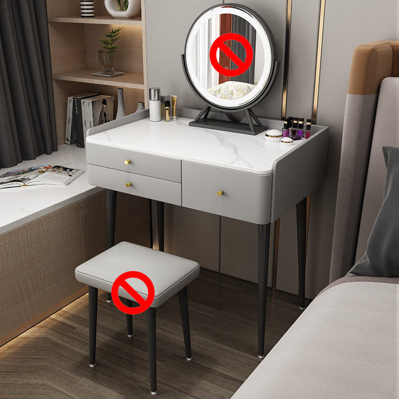 Glam 31.49 " Height Slate Table Top Makeup Vanity Stool with 3 Drawers Makeup Vanity Light Gray Clearhalo 'Bedroom Furniture' 'furn' 'furn_makeup_vanities' 'Furniture' 'Makeup Vanities' 'makeup_vanities' 6739122