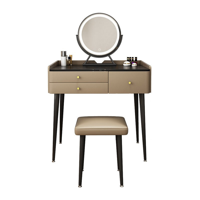 Glam 31.49 " Height Slate Table Top Makeup Vanity Stool with 3 Drawers Clearhalo 'Bedroom Furniture' 'furn' 'furn_makeup_vanities' 'Furniture' 'Makeup Vanities' 'makeup_vanities' 6739123
