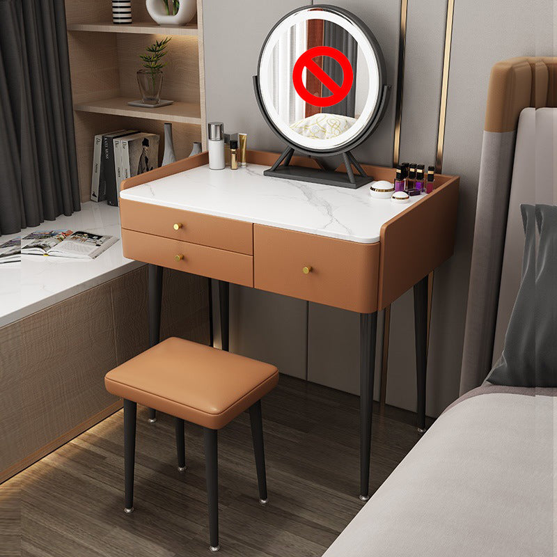 Glam 31.49 " Height Slate Table Top Makeup Vanity Stool with 3 Drawers Makeup Vanity & Stools Orange Clearhalo 'Bedroom Furniture' 'furn' 'furn_makeup_vanities' 'Furniture' 'Makeup Vanities' 'makeup_vanities' 6739126