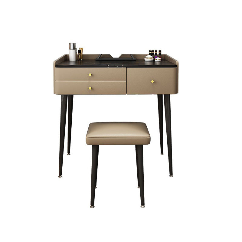 Glam 31.49 " Height Slate Table Top Makeup Vanity Stool with 3 Drawers Clearhalo 'Bedroom Furniture' 'furn' 'furn_makeup_vanities' 'Furniture' 'Makeup Vanities' 'makeup_vanities' 6739134