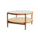 Modern Glass Top Solid Wood 4 Legs Round Double Tier Living Room Side Table