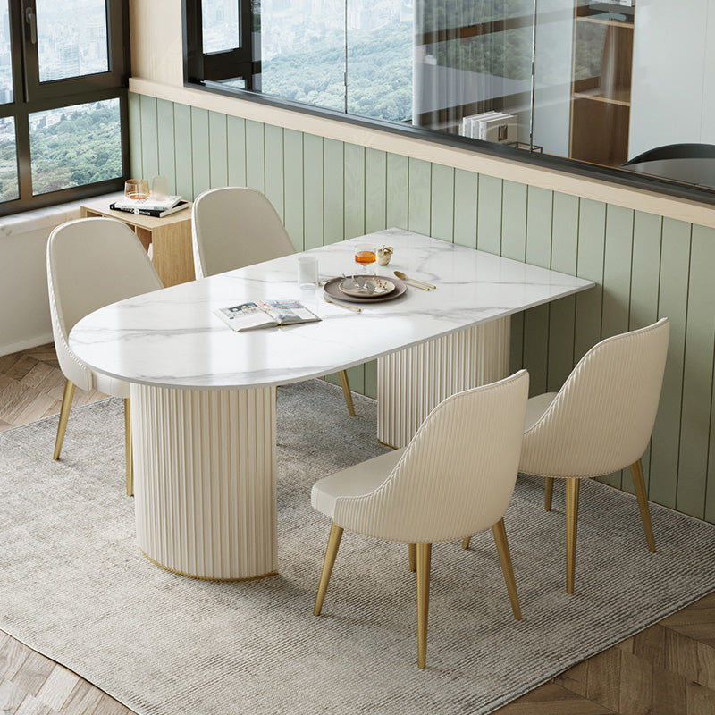 White Base Dining Table Modern Stone Dinette Table for Dining Room 55.1"L x 31.5"W x 29.5"H Without Chairs Clearhalo 'Dining Tables & Seating' 'Dining Tables' 'dining_table' 'furn' 'furn_dining_table' 'Furniture' 'Kitchen & Dining Furniture' 6739278