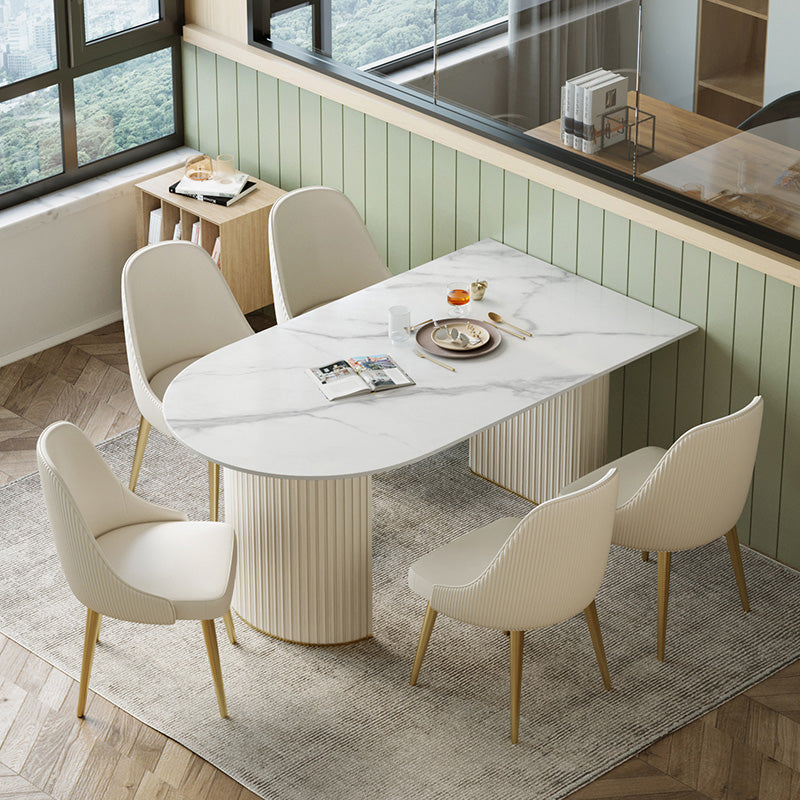 White Base Dining Table Modern Stone Dinette Table for Dining Room 70.9"L x 31.5"W x 29.5"H Without Chairs Clearhalo 'Dining Tables & Seating' 'Dining Tables' 'dining_table' 'furn' 'furn_dining_table' 'Furniture' 'Kitchen & Dining Furniture' 6739280