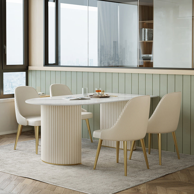 White Base Dining Table Modern Stone Dinette Table for Dining Room 63"L x 31.5"W x 29.5"H Without Chairs Clearhalo 'Dining Tables & Seating' 'Dining Tables' 'dining_table' 'furn' 'furn_dining_table' 'Furniture' 'Kitchen & Dining Furniture' 6739281