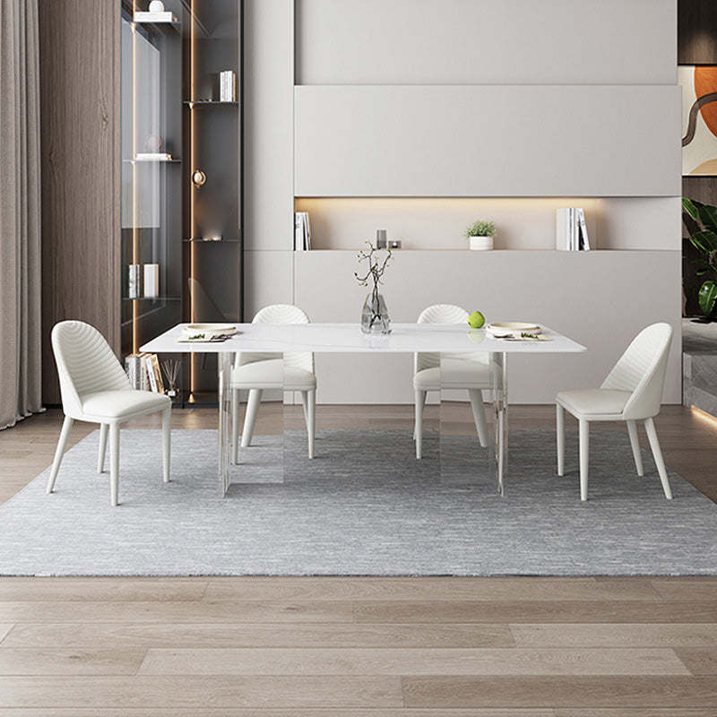 Medieval Modern Stone Dining Table Double Pedestal Rectangle Table for Dining Room 59.1"L x 31.5"W x 29.5"H Without Chairs Clearhalo 'Dining Tables & Seating' 'Dining Tables' 'dining_table' 'furn' 'furn_dining_table' 'Furniture' 'Kitchen & Dining Furniture' 6739319