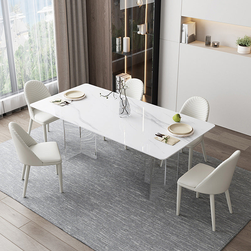 Medieval Modern Stone Dining Table Double Pedestal Rectangle Table for Dining Room 55.1"L x 31.5"W x 29.5"H Without Chairs Clearhalo 'Dining Tables & Seating' 'Dining Tables' 'dining_table' 'furn' 'furn_dining_table' 'Furniture' 'Kitchen & Dining Furniture' 6739320