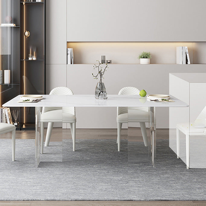 Medieval Modern Stone Dining Table Double Pedestal Rectangle Table for Dining Room 70.9"L x 35.4"W x 29.5"H Without Chairs Clearhalo 'Dining Tables & Seating' 'Dining Tables' 'dining_table' 'furn' 'furn_dining_table' 'Furniture' 'Kitchen & Dining Furniture' 6739321