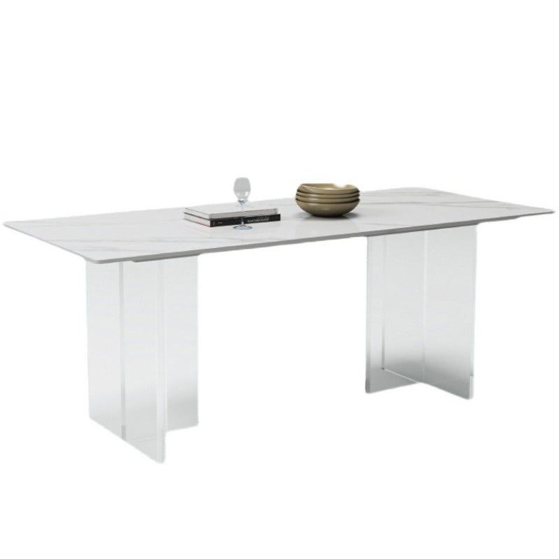 Medieval Modern Stone Dining Table Double Pedestal Rectangle Table for Dining Room Clearhalo 'Dining Tables & Seating' 'Dining Tables' 'dining_table' 'furn' 'furn_dining_table' 'Furniture' 'Kitchen & Dining Furniture' 6739322