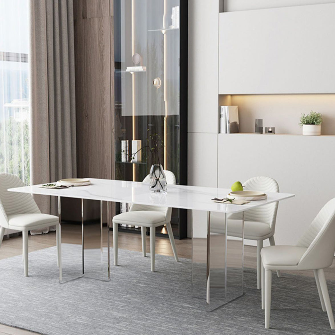 Medieval Modern Stone Dining Table Double Pedestal Rectangle Table for Dining Room Clearhalo 'Dining Tables & Seating' 'Dining Tables' 'dining_table' 'furn' 'furn_dining_table' 'Furniture' 'Kitchen & Dining Furniture' 6739327