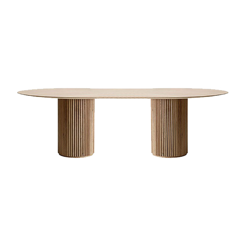 Modern Wood Ellipse Dining Table Double Pedestal Table for Dining Room Clearhalo 'Dining Tables & Seating' 'Dining Tables' 'dining_table' 'furn' 'furn_dining_table' 'Furniture' 'Kitchen & Dining Furniture' 6739354