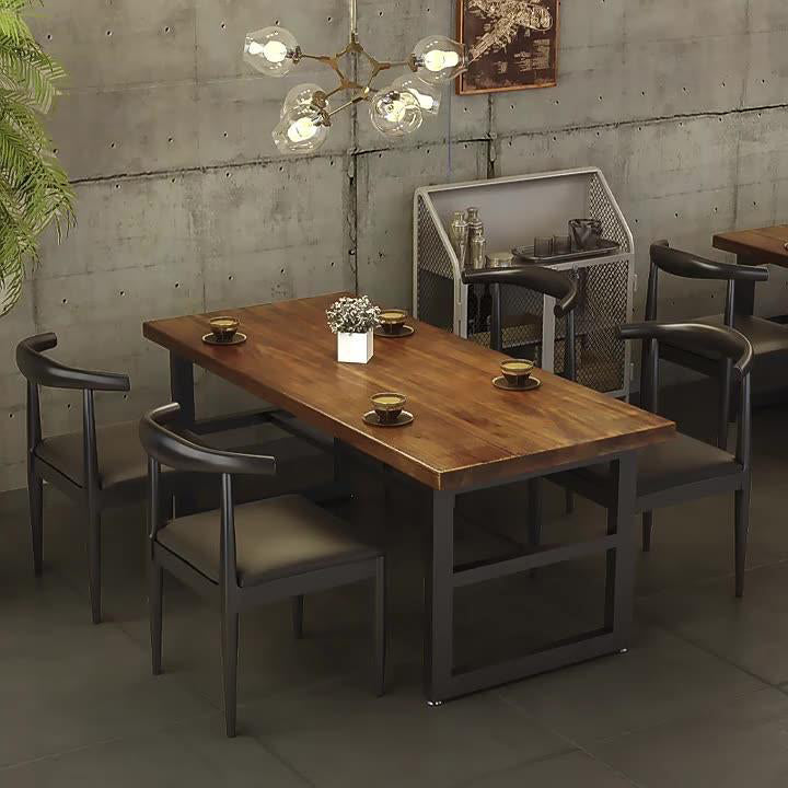 Industrial Style Wood Dining Table Rectangle Dining Table with Metal Base