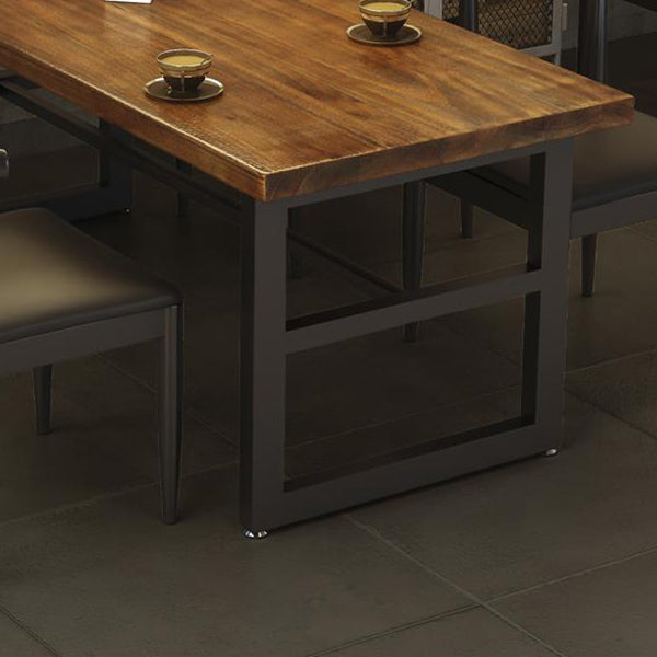 Industrial Style Wood Dining Table Rectangle Dining Table with Metal Base