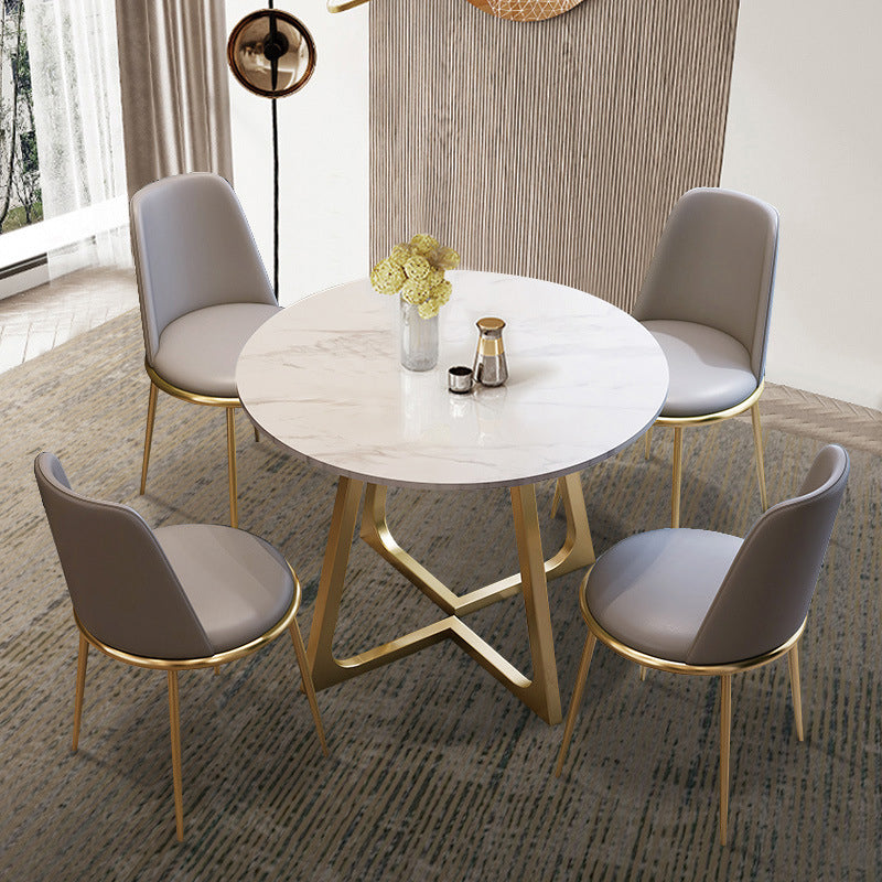 Glam Stone Round Dining Table Double Pedestal Table for Dining Room Clearhalo 'Dining Tables & Seating' 'Dining Tables' 'dining_table' 'furn' 'furn_dining_table' 'Furniture' 'Kitchen & Dining Furniture' 6739497