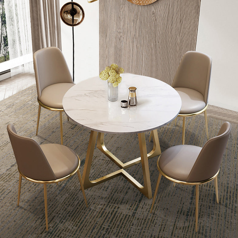 Glam Stone Round Dining Table Double Pedestal Table for Dining Room Clearhalo 'Dining Tables & Seating' 'Dining Tables' 'dining_table' 'furn' 'furn_dining_table' 'Furniture' 'Kitchen & Dining Furniture' 6739505
