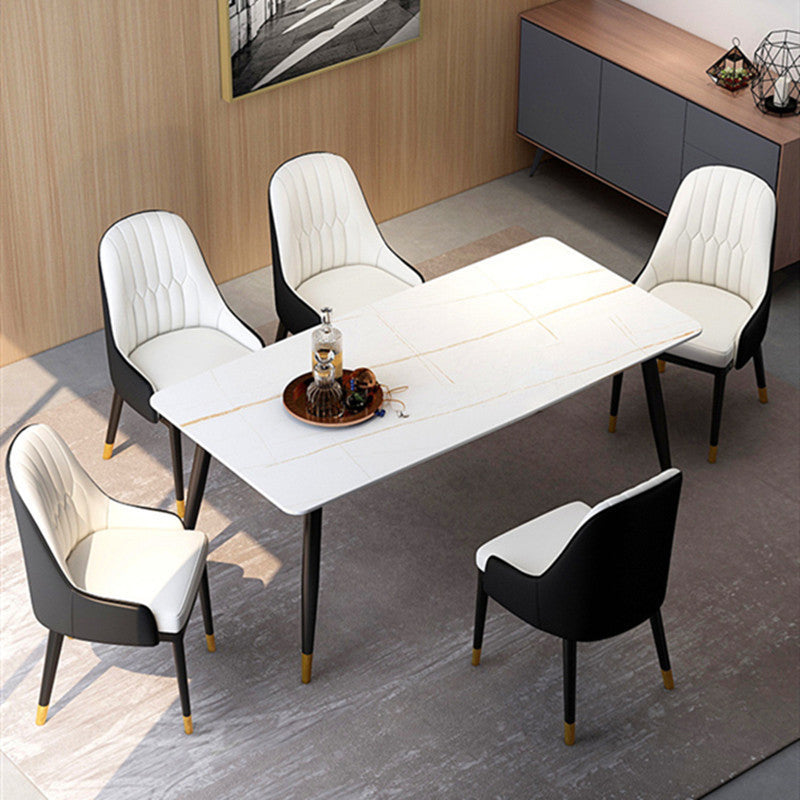 Table à manger rectangulaire en pierre moderne, 4 pieds noirs, pour salle à manger