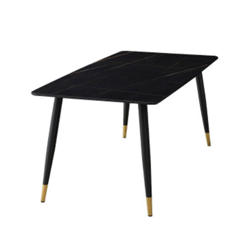 Table à manger rectangulaire en pierre moderne, 4 pieds noirs, pour salle à manger