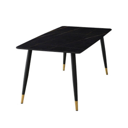 Table à manger rectangulaire en pierre moderne, 4 pieds noirs, pour salle à manger