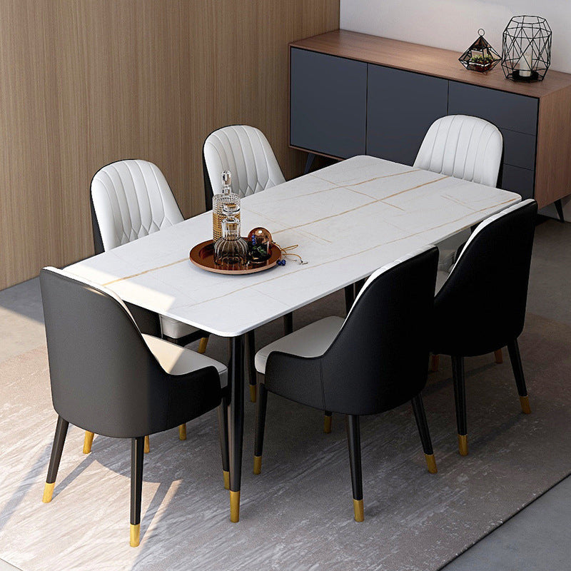 Table à manger rectangulaire en pierre moderne, 4 pieds noirs, pour salle à manger