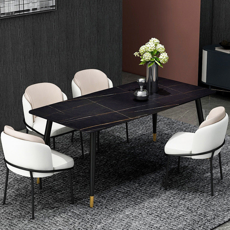 Table à manger rectangulaire en pierre moderne, 4 pieds noirs, pour salle à manger