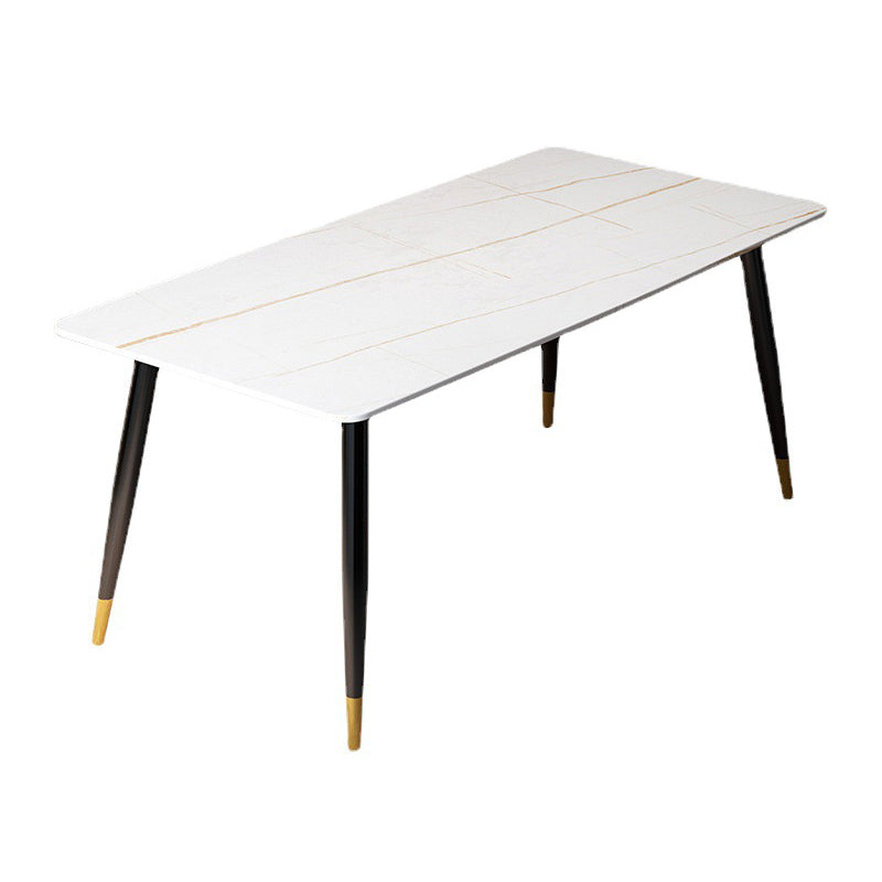 Table à manger rectangulaire en pierre moderne, 4 pieds noirs, pour salle à manger
