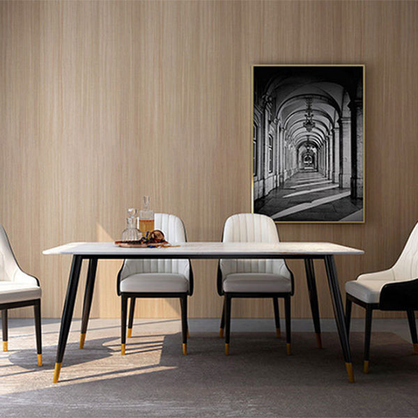 Table à manger rectangulaire en pierre moderne, 4 pieds noirs, pour salle à manger