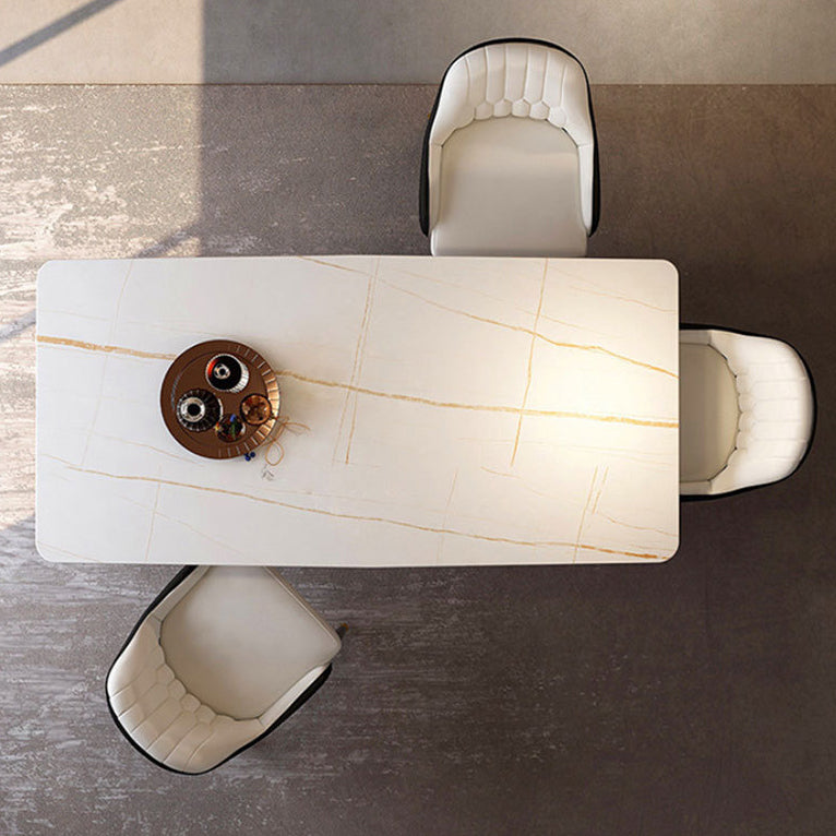 Table à manger rectangulaire en pierre moderne, 4 pieds noirs, pour salle à manger