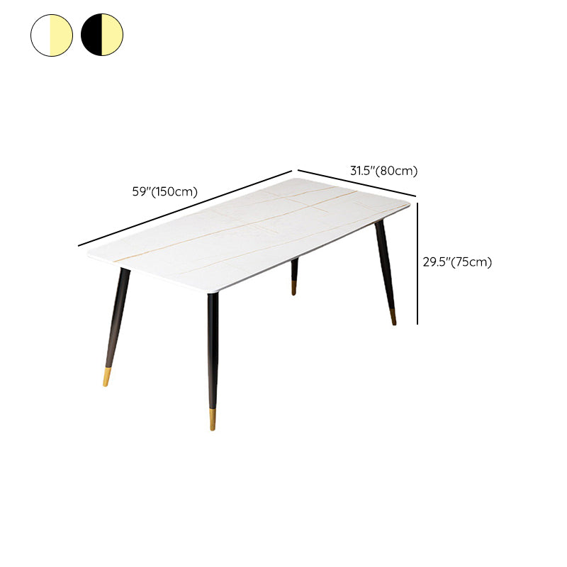 Table à manger rectangulaire en pierre moderne, 4 pieds noirs, pour salle à manger
