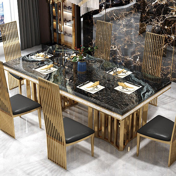 Glam Faux Marble Dining Table Dining Rectangle Table with Metal Legs for Home Black Without Chairs Clearhalo 'Dining Tables & Seating' 'Dining Tables' 'dining_table' 'furn' 'furn_dining_table' 'Furniture' 'Kitchen & Dining Furniture' 6739527