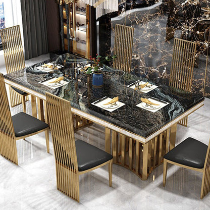 Glam Faux Marble Dining Table Dining Rectangle Table with Metal Legs for Home Black Without Chairs Clearhalo 'Dining Tables & Seating' 'Dining Tables' 'dining_table' 'furn' 'furn_dining_table' 'Furniture' 'Kitchen & Dining Furniture' 6739527