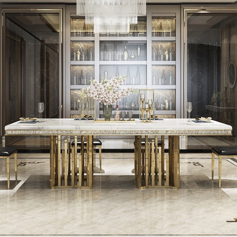 Glam Faux Marble Dining Table Dining Rectangle Table with Metal Legs for Home White 78.7"L x 39.4"W x 29.5"H Without Chairs Clearhalo 'Dining Tables & Seating' 'Dining Tables' 'dining_table' 'furn' 'furn_dining_table' 'Furniture' 'Kitchen & Dining Furniture' 6739528