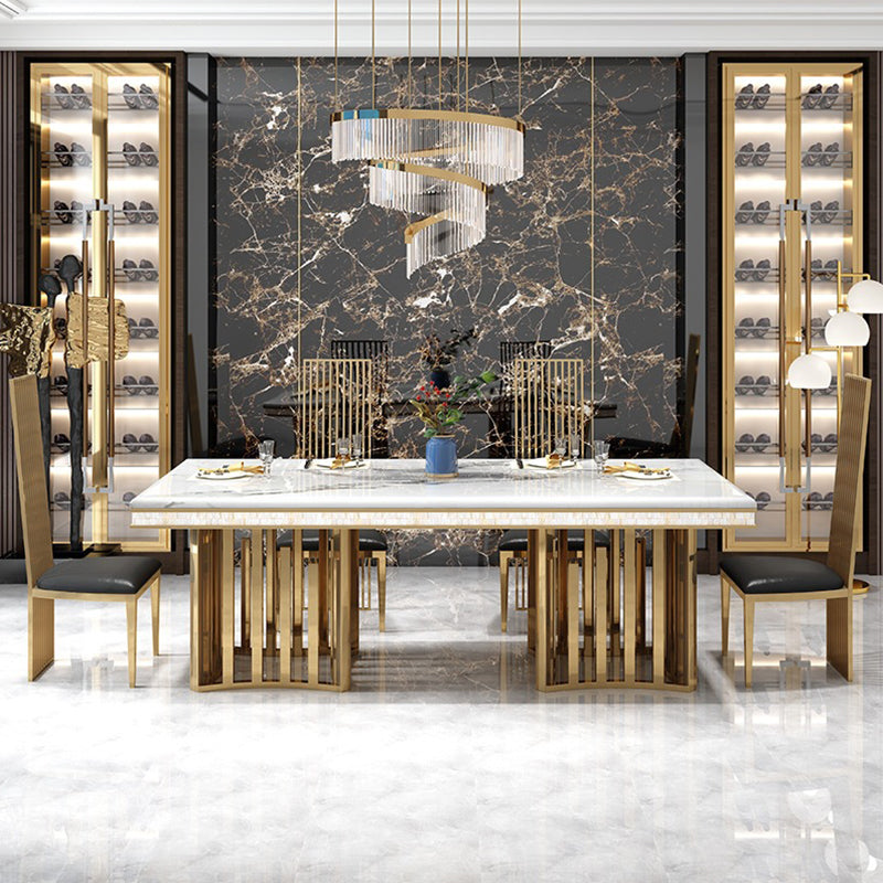 Glam Faux Marble Dining Table Dining Rectangle Table with Metal Legs for Home White 63"L x 35.4"W x 29.5"H Without Chairs Clearhalo 'Dining Tables & Seating' 'Dining Tables' 'dining_table' 'furn' 'furn_dining_table' 'Furniture' 'Kitchen & Dining Furniture' 6739529