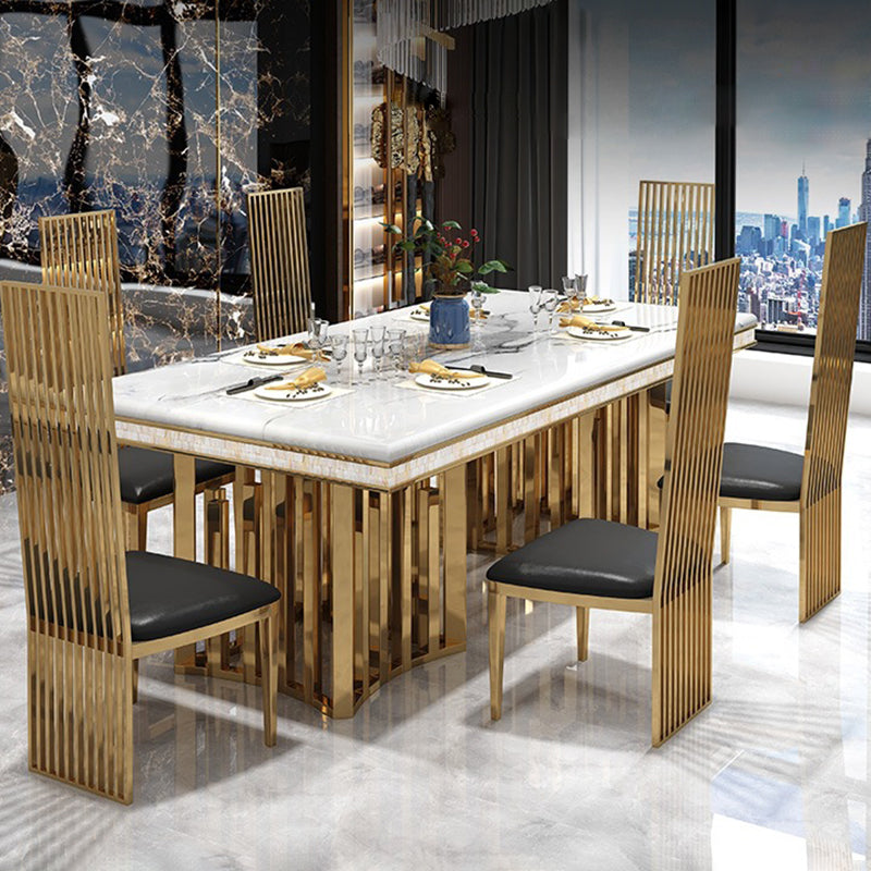 Glam Faux Marble Dining Table Dining Rectangle Table with Metal Legs for Home White 70.9"L x 35.4"W x 29.5"H Without Chairs Clearhalo 'Dining Tables & Seating' 'Dining Tables' 'dining_table' 'furn' 'furn_dining_table' 'Furniture' 'Kitchen & Dining Furniture' 6739530