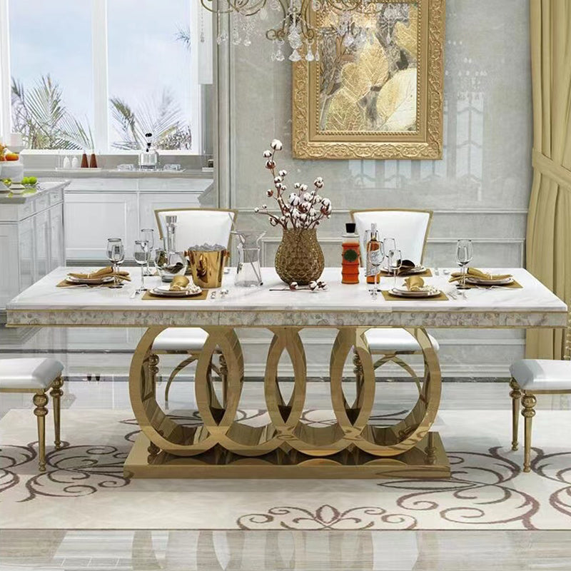 Glam Style Dining Faux Marble Table Dining Rectangle Table for Home 78.7"L x 39.4"W x 29.5"H Without Chairs Clearhalo 'Dining Tables & Seating' 'Dining Tables' 'dining_table' 'furn' 'furn_dining_table' 'Furniture' 'Kitchen & Dining Furniture' 6739540