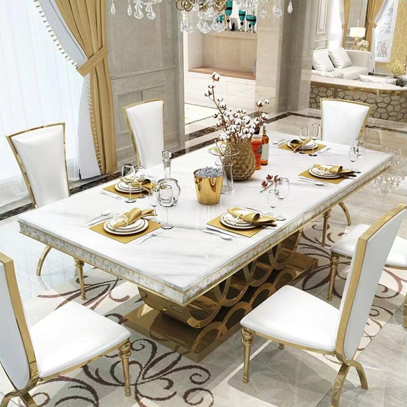 Glam Style Dining Faux Marble Table Dining Rectangle Table for Home 70.9"L x 35.4"W x 29.5"H Without Chairs Clearhalo 'Dining Tables & Seating' 'Dining Tables' 'dining_table' 'furn' 'furn_dining_table' 'Furniture' 'Kitchen & Dining Furniture' 6739541
