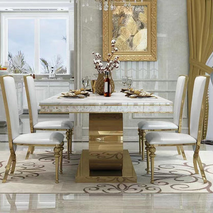 Glam Style Dining Faux Marble Table Dining Rectangle Table for Home 63"L x 35.4"W x 29.5"H Without Chairs Clearhalo 'Dining Tables & Seating' 'Dining Tables' 'dining_table' 'furn' 'furn_dining_table' 'Furniture' 'Kitchen & Dining Furniture' 6739542