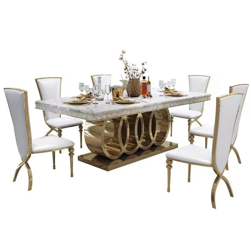Glam Style Dining Faux Marble Table Dining Rectangle Table for Home Clearhalo 'Dining Tables & Seating' 'Dining Tables' 'dining_table' 'furn' 'furn_dining_table' 'Furniture' 'Kitchen & Dining Furniture' 6739543