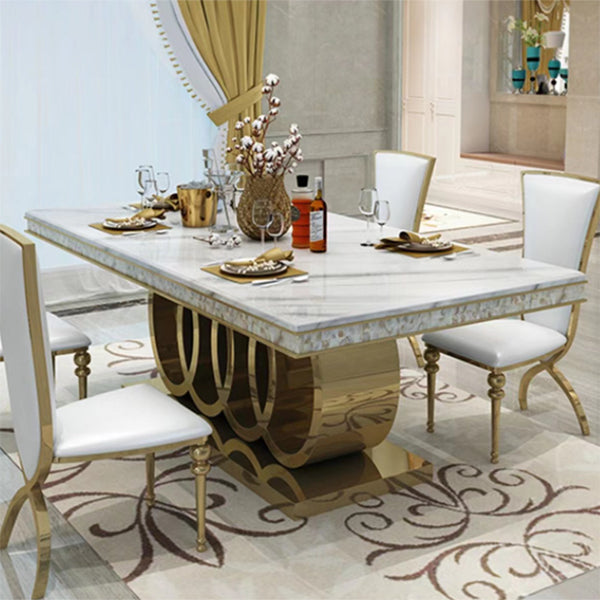 Glam Style Dining Faux Marble Table Dining Rectangle Table for Home Clearhalo 'Dining Tables & Seating' 'Dining Tables' 'dining_table' 'furn' 'furn_dining_table' 'Furniture' 'Kitchen & Dining Furniture' 6739548