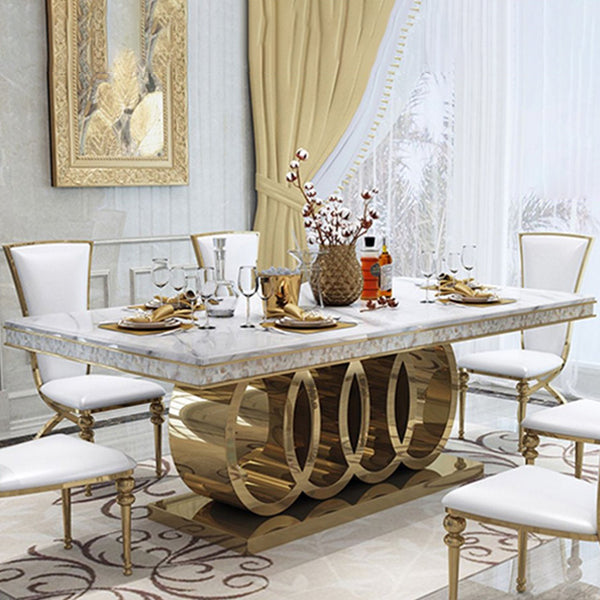 Glam Style Dining Faux Marble Table Dining Rectangle Table for Home Clearhalo 'Dining Tables & Seating' 'Dining Tables' 'dining_table' 'furn' 'furn_dining_table' 'Furniture' 'Kitchen & Dining Furniture' 6739549
