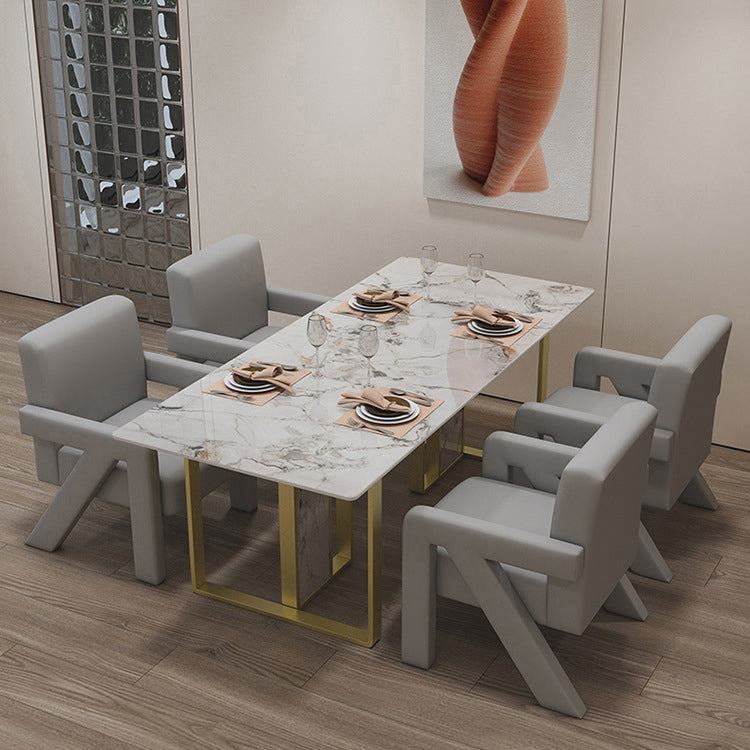 Mesa de comedor de piedra estilo Glam, mesa de comedor de 4 patas para comedor
