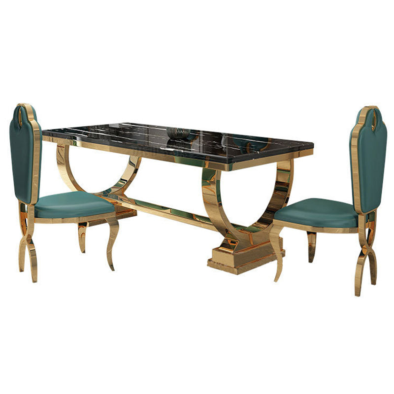 Mesa de comedor Glam Dining de imitación de mármol, mesa rectangular con base de metal para uso doméstico