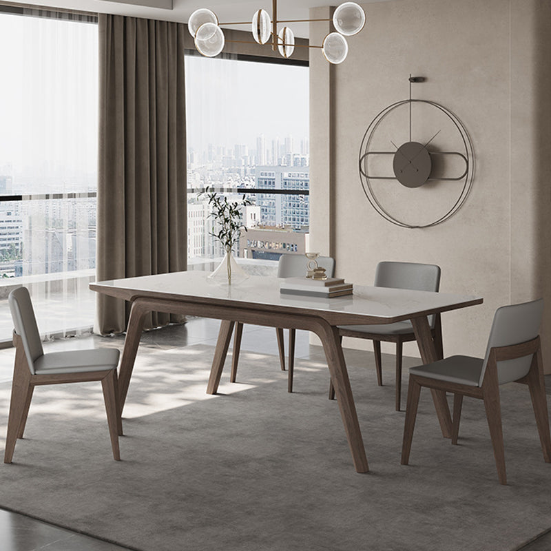 Modern Rectangle Dining Table Sintered Stone Table with Wooden Legs 63"L x 31.5"W x 29.5"H Without Chairs Clearhalo 'Dining Tables & Seating' 'Dining Tables' 'dining_table' 'furn' 'furn_dining_table' 'Furniture' 'Kitchen & Dining Furniture' 6739591