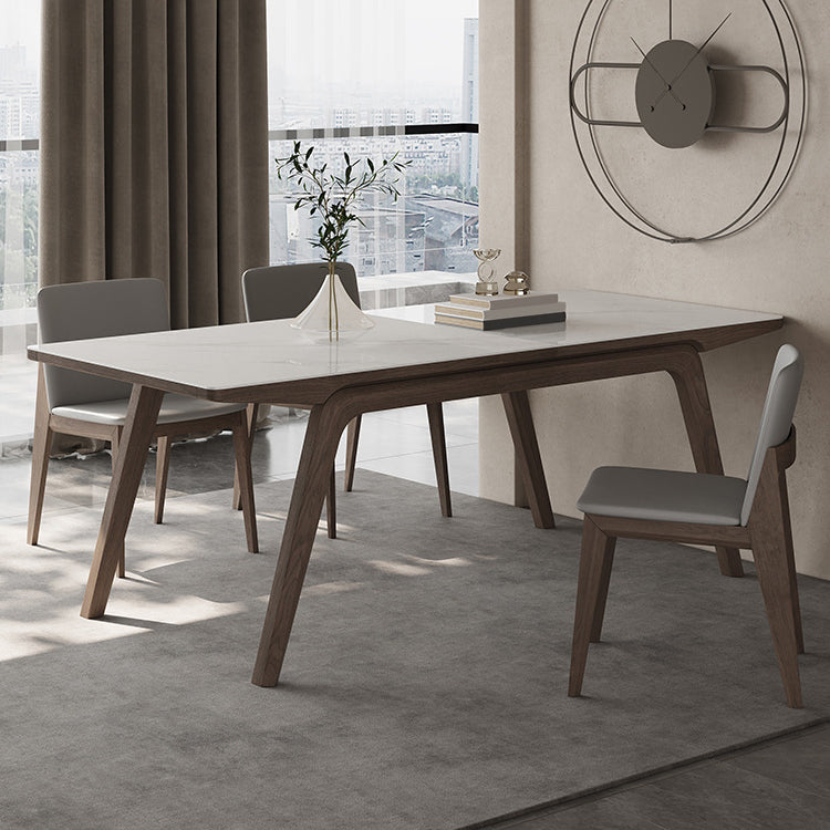 Modern Rectangle Dining Table Sintered Stone Table with Wooden Legs 70.9"L x 35.4"W x 29.5"H Without Chairs Clearhalo 'Dining Tables & Seating' 'Dining Tables' 'dining_table' 'furn' 'furn_dining_table' 'Furniture' 'Kitchen & Dining Furniture' 6739592