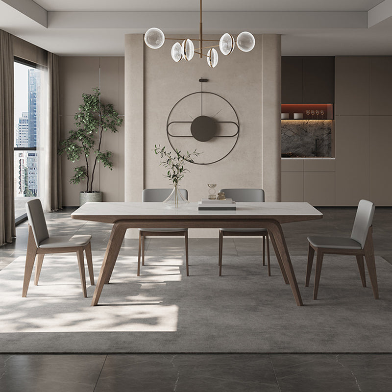 Modern Rectangle Dining Table Sintered Stone Table with Wooden Legs 78.7"L x 35.4"W x 29.5"H Without Chairs Clearhalo 'Dining Tables & Seating' 'Dining Tables' 'dining_table' 'furn' 'furn_dining_table' 'Furniture' 'Kitchen & Dining Furniture' 6739593
