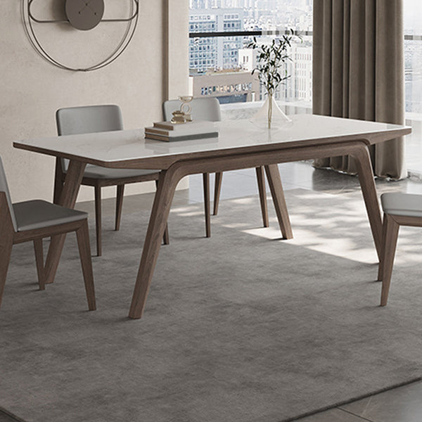 Modern Rectangle Dining Table Sintered Stone Table with Wooden Legs 55.1"L x 31.5"W x 29.5"H Without Chairs Clearhalo 'Dining Tables & Seating' 'Dining Tables' 'dining_table' 'furn' 'furn_dining_table' 'Furniture' 'Kitchen & Dining Furniture' 6739594
