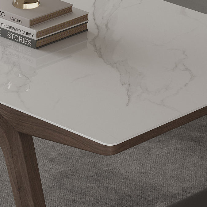 Modern Rectangle Dining Table Sintered Stone Table with Wooden Legs Clearhalo 'Dining Tables & Seating' 'Dining Tables' 'dining_table' 'furn' 'furn_dining_table' 'Furniture' 'Kitchen & Dining Furniture' 6739598