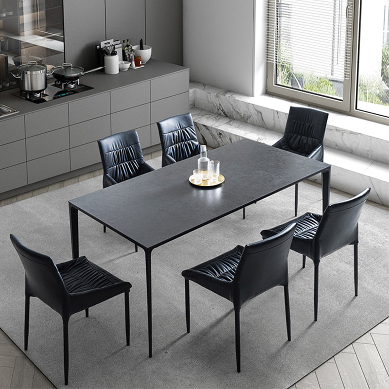 Mid-Century Dining Room Table Rectangle Stone Dinette Table for Home Black Without Chairs Clearhalo 'Dining Tables & Seating' 'Dining Tables' 'dining_table' 'furn' 'furn_dining_table' 'Furniture' 'Kitchen & Dining Furniture' 6739618